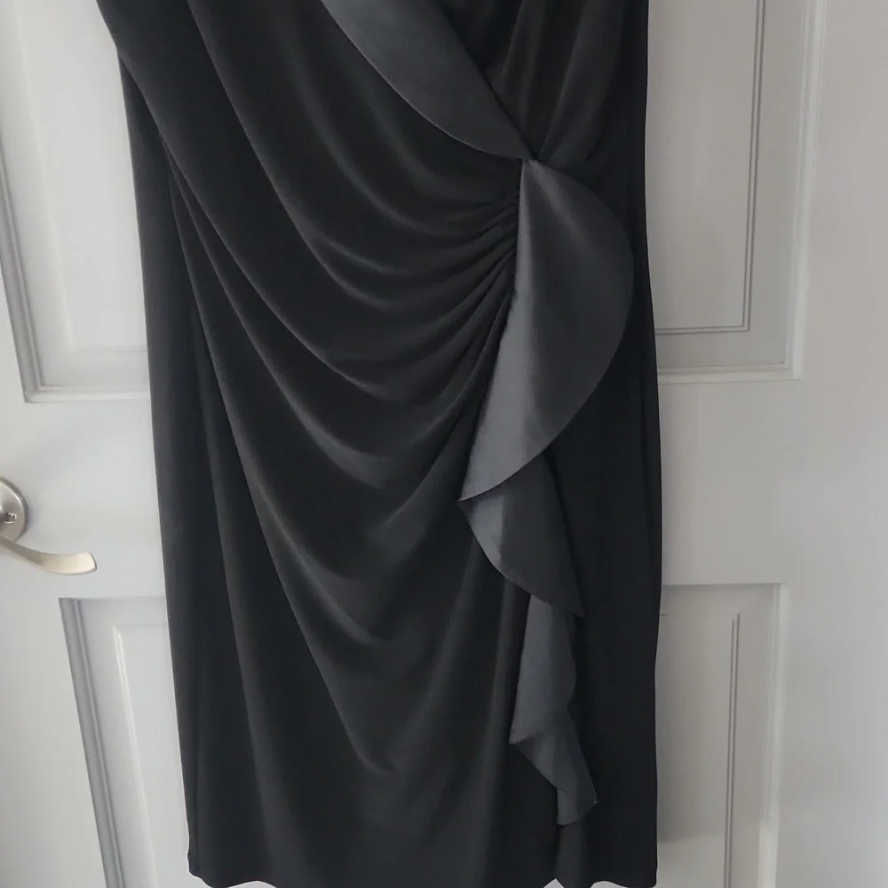 American Living Black Ruched Asymmetrical "Tuxedo" Dress Sz. 16 - Picture 8 of 10